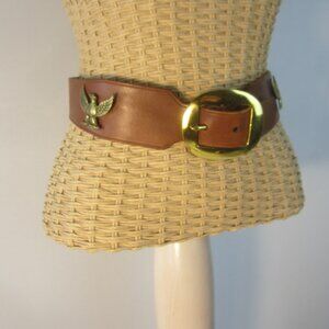Vintage Fueller Outoor For Traders Women XS Brown Leather Belt Brass Eagles 24"